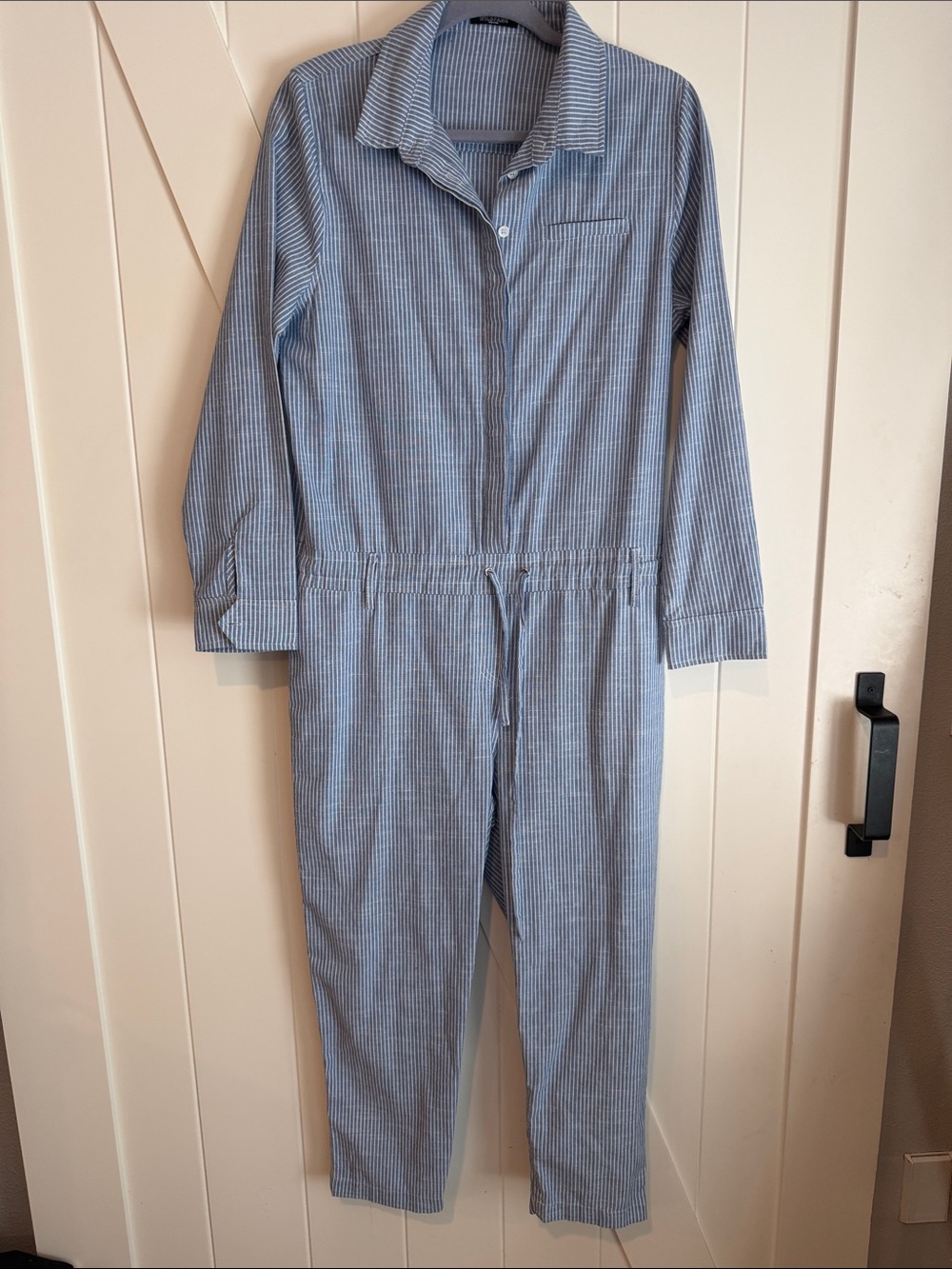 Lucca X Wildfang Jumpsuit Coveralls Women’s Medium Blue Stripe long sleeve